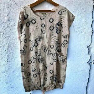 Italian boho artsy cotton printed dress with pockets OS